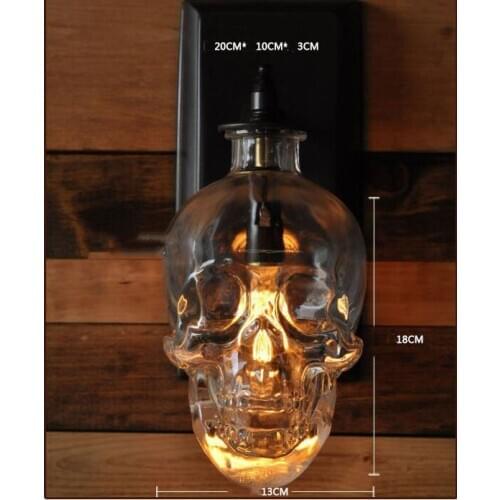 Skull wall lamps Retro Industrial style Creative Bar Wall Sconce Modern Wall Lamps Skull Glass Skull Bottle Light Fixture lamps