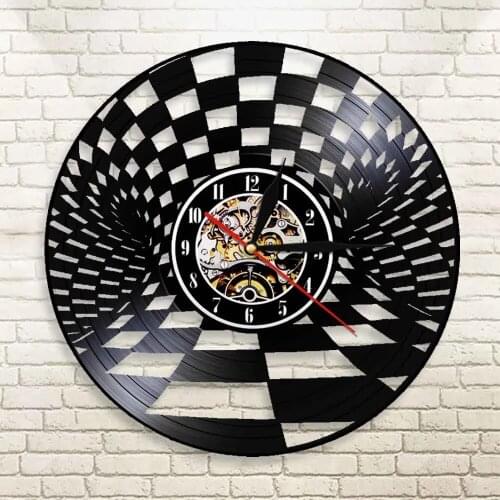 Black And White Chess Board Wall Clock Checkers Vintage Vinyl Record Wall Clock Checkers Wall Decor Gift for Chess Lovers