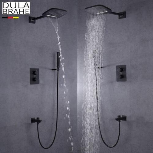 DULABRAHE Waterfall Bathroom Shower Mixer Faucet Set Wall Mounted Rain Bath Shower Head Tap Black / Silver