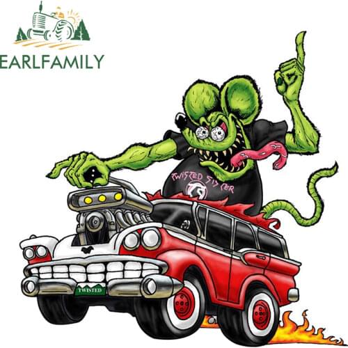 EARLFAMILY 13cm x 12.5cm for RAT FINK Scratch-Proof Car Sticker Graffiti Decals Auto Refrigerator Windshield Car Body Decoration