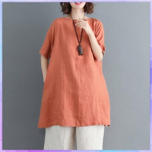 Oversized Cotton Linen T shirt Womens Solid Tee Shirt Summer Long Tshirt Loose Large Size Sport Top Short Sleeve Tops Female
