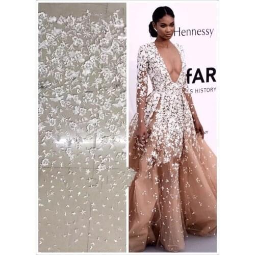 Guaranteed quality SYJ-71442 French lace fabric in white for wedding party dress