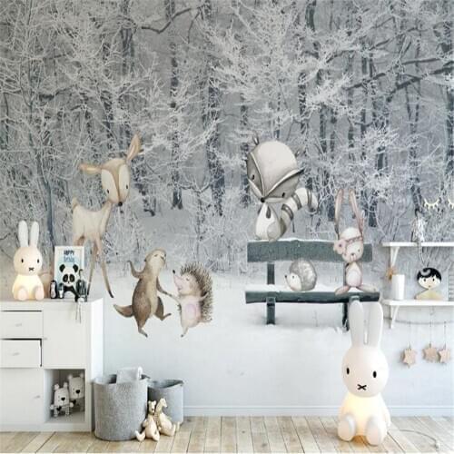 Milofi customized 3D photo personality wallpaper childrens room winter snow scene cartoon animal world background wall paper mu
