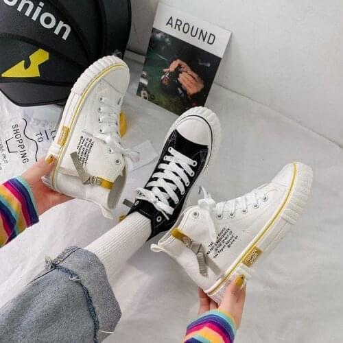 Women High Top Canvas Shoes Platform Sneakers 2020 Designers Casual Shoes Fashion Chunky Sneaker Ladies Lace Up Flat Shoes Woman