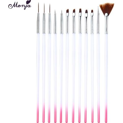 Monja 15pcs/set Nail Brush Acrylic Liquid Powder Carving Gel Brush French Flower Lines Polish Painting Drawing Pen Manicure Tool