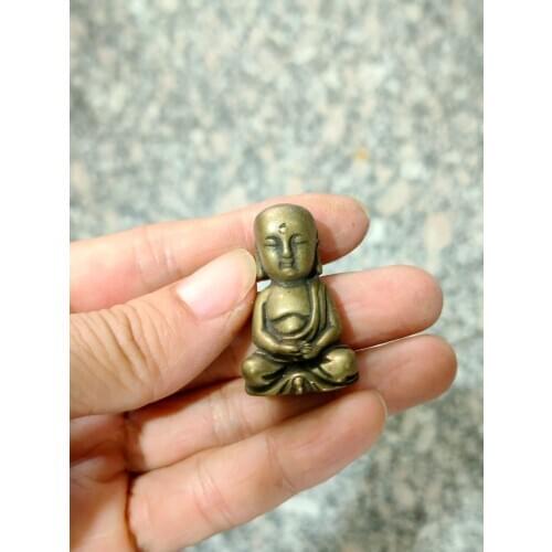 CHINA antique brass fengshui Little monk small Statue Metal crafts family decorations Key buckle Necklace pandent