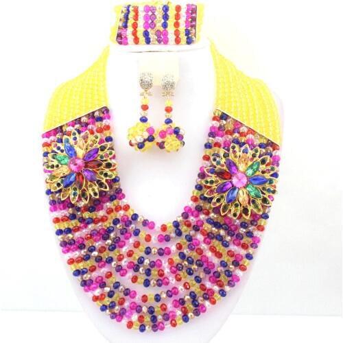 Colourful African nigerian Wedding bridal beads Jewelry Set African beads Jewelry Set African beaded necklace sets W8117