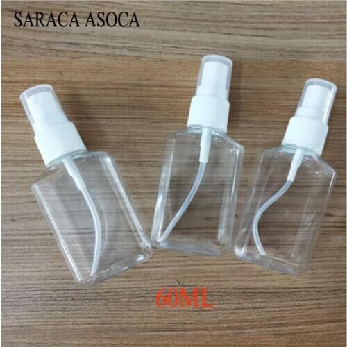 60ml Square Transparent Plastic Spray Bottle Flip Bottle Travel PET Sub-bottle Empty Perfume Alcohol Disinfectant Bottle