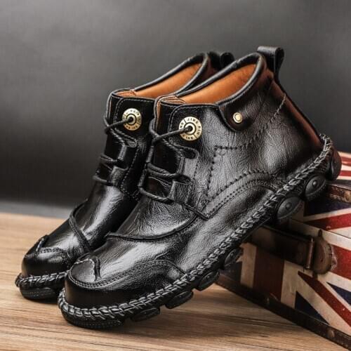 Summer work wear high top large mens shoe top layer leather mens casual leather shoes