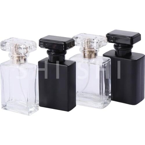 1 pcs Refillable Perfume Bottle Thick Glass Sprayer Pump Perfume Bottles Cosmetic Container Black Clear Bottle 30ml 50ml