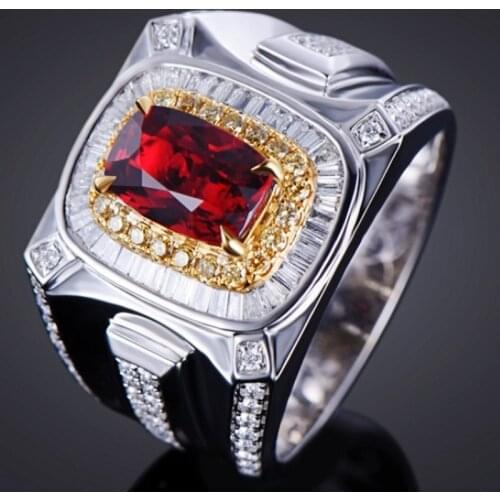 Mens Fashion 925 Silver Color Ring Luxury Domineering Red Gemstone Ring Wedding Engagement Ring Party Jewelry Size 6-13
