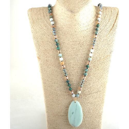 RH Fashion Jewelry Crystal / Stone Long Knotted Semi Precious Stone Pendant Necklaces For Women Bead necklace