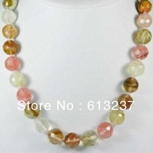 Fashion style 10mm lovely faceted watermelon tourmaline stone round beads making necklace 18" GE1485