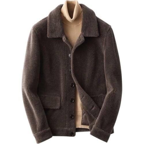 2020 Mens Real Fur Coat Autumn Winter Jacket Men Short Sheep Shearing Wool Fur Coats Overcoat KFS19M219-J KJ3799