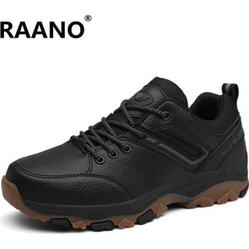 Men Rubber Sole Outdoor Travel Sneakers High Quality Leather Lace-up Hiking Shoes Male Waterproof Anti-Skidding Sports Shoes