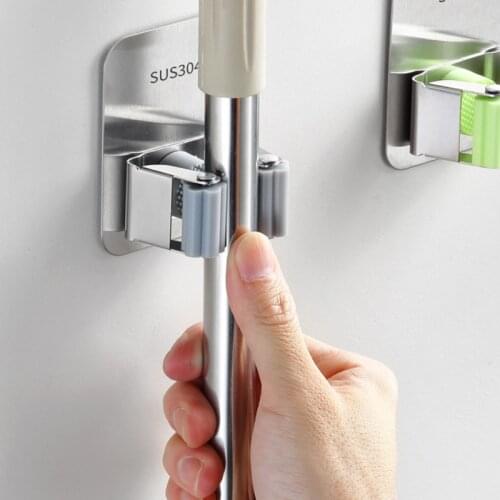 Broom Holder Wall Mounted Mop Household Adhesive Storage Holder Mop Hook Racks Kitchen Bathroom Organizer Bathroom Accessories