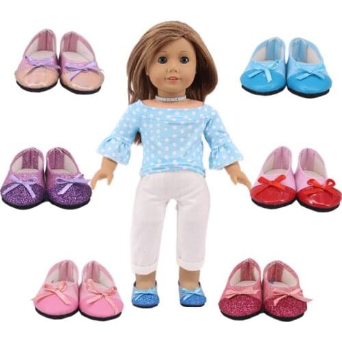 2021 New Pattern Bow Shoes Fit 18 Inch American&43cm Baby New Born Doll Clothes Accessories