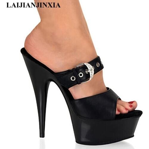LAIJIANJINXIA New 15cm High-Heeled Shoes Ultrafine Plus Size Slippers 6 Inch Low Price Stripper Shoes Hand Made High Heel Shoes