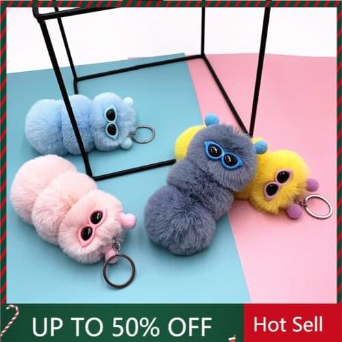 New Cute Caterpillar Keychain Cute Candy Color Cartoon Plush Bag Pendant Car Key Chain Accessories Genshin Mpact Anime Keychain