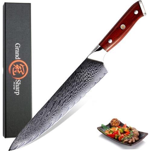 GRANDSHARP 9.5 Inch Chef Knives High Carbon VG10 Japanese 67layer Damascus Kitchen Knife Stainless Steel Knife Rosewood Handle