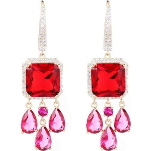 Whosale gorgeous bridal crystal earring shiny cubic zircon geometric square gem vintage dangle earrings