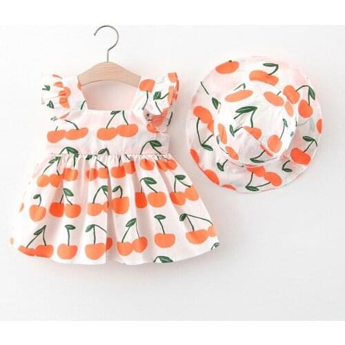 Baby Girl Princess Dresses Children Dresses With Hat 2pcs Clothes Sets for Girls Dress Sleeveless Cherry Dot Princess Dresses