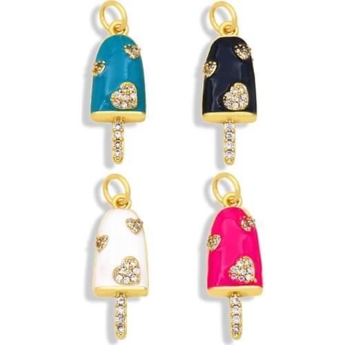 OCESRIO Gold Plated Brass CZ Ice Cream Popsicle Enamel Charms for Jewelry Making Bulk Cute Small Necklace Pendant DIY chma065