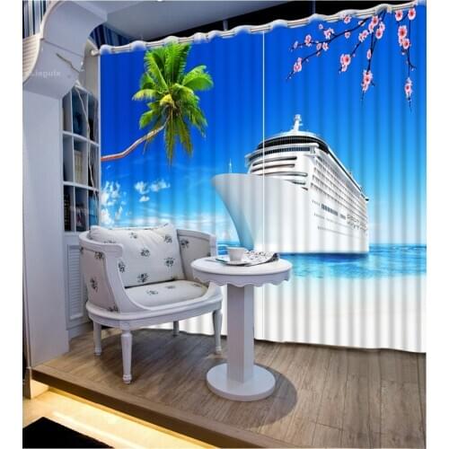 Custom Sheer Curtains Window Curtains Drapes For Living Room Bedroom Boat sea landscape Kitchen Curtains Blackout