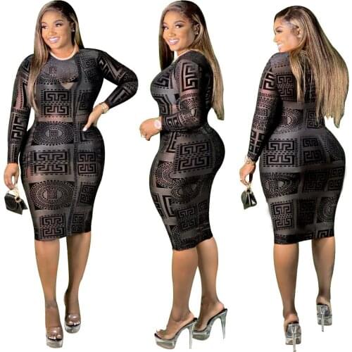 S390193 Wholesale Items Women Sexy Mesh Long Sleeve Bandage Bodycon Dresses with Feather African Dresses Undefined