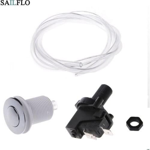 Bath Tub Spa Garbage Waste Disposal Self-Lock Air Switch Push Button + Pneumatic Air Hose Kit