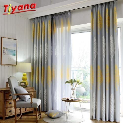 Yellow Leaves Curtains for Living Room Semi Blackout Curtains for Bedroom Grey Window Panels Window Sceening WP205 *20