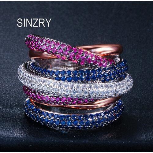 SINZRY Luxury rings Cubic Zirconia micro paved multilayer twist exaggerated colorful finger ring costume Jewelry for Women
