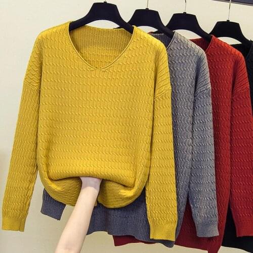 2021 Women Casual Long Sweater and Jumpers V-neck Letter Print Beige Knitwear Korean Oversized Sweaters Mujer Winter Tops
