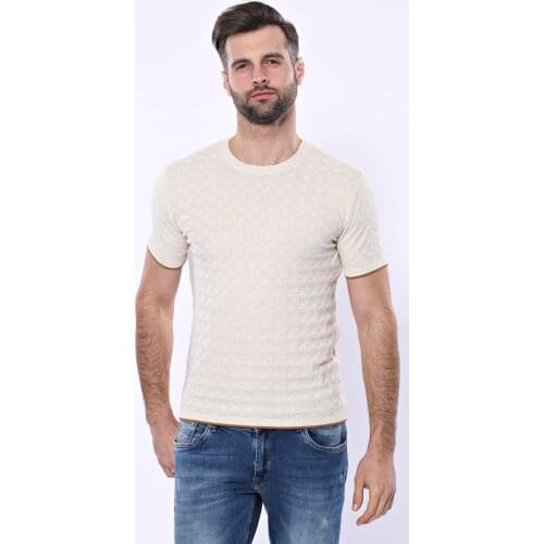 Cream Patterned Tricot Knitted T-Shirt