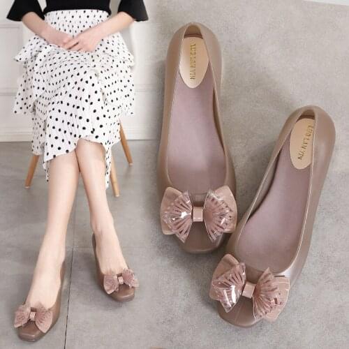 Shoes Woman Flats Low Heels Bow-Knot Round Toe Casual Female Sneakers Transparent Modis Shallow Mouth Dress Summer Butterfly New