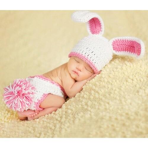 Newborn Baby Photography Modelling Rabbits Bee Props Infant Girls Boys Knit Costume Handmake Manual Cotton Warm Props Souvenir