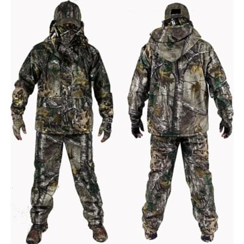 Winter Bionic Ghillie Suit Real Tree Camouflage Jacket Pants Set Hunting Fishing Clothing