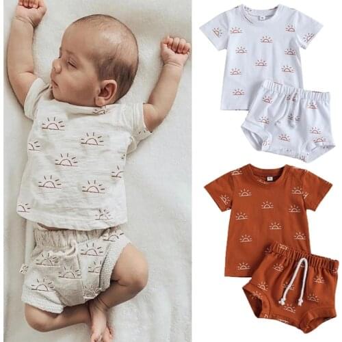 0-3Years Newborn Baby Boys Girls Summer Casual Outfits Sun Print O-neck T-shirts+Shorts Pants Children Holiday Cotton Clothing