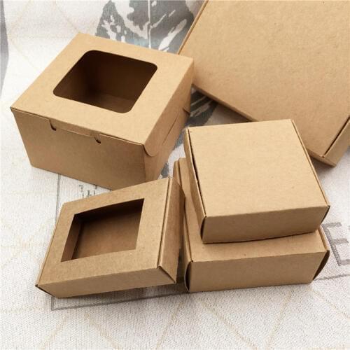 10pcs/lot Kraft Window Box Kraft cardboard packing gift box handmade soap candy For Wedding Decorations Paper Gift Box
