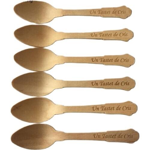 100pcs Specialty Spoons Taster Spoons Mini Wooden Spoons Personalize tableware for Party Cake Ice Cream honey pudding