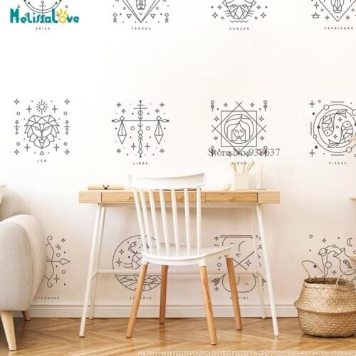 12 pcs/set Zodiac Wall Sticker Large Mystical Home Decal Astrological Decoration Removable Vinyl Wall Stickers BB658