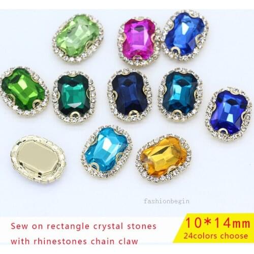 15p 10x14mm rectangle Color Wedding Costume Decor crystal glass Rhinestone Trim beads Gold Bottom buckle For Clothes accessories