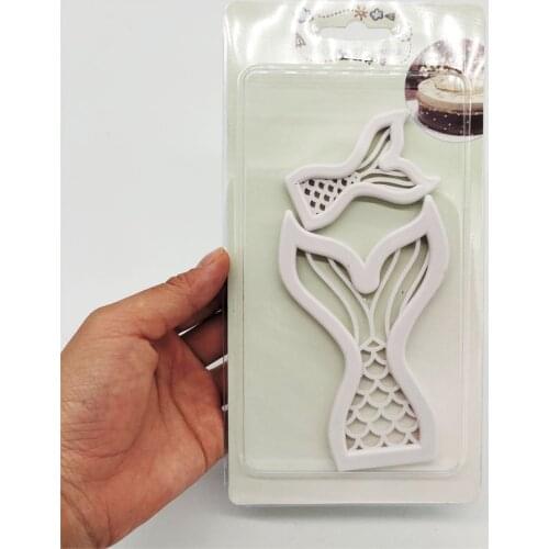 2 pieces of mermaid tail cookie cutter ocean mold seal clear texture embossing baking cake pastry tool baking accessories