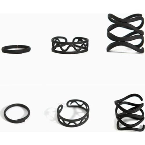 3 Piece/set Punk Black Women Without A Stack Of Dominoes Ornament Midi Ring Finger Tip Ring Set