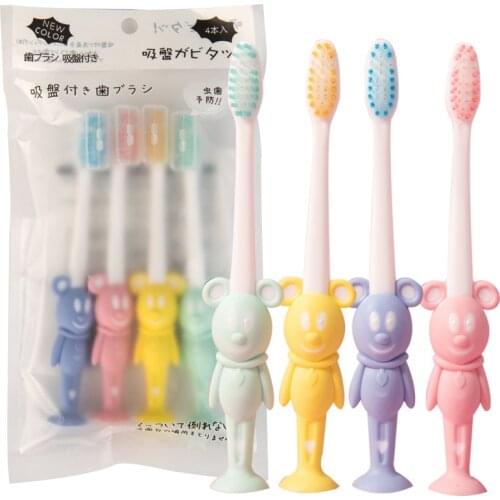 4pcs Disney Newborn Baby Teether Toys Cartoon Anime Mickey Mouse Modeling Toothbrush with Soft Bristles for Baby Girls Boys