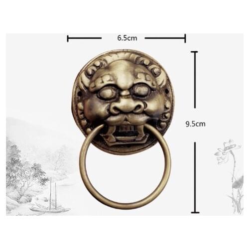 Antique Brass animal head door ring old tiger head Unicorn door handle decoration villa glass door
