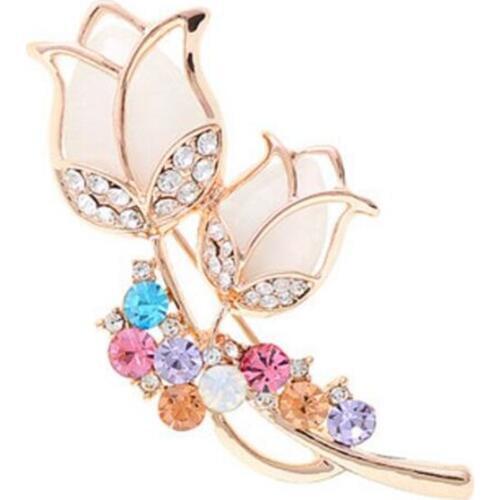 OneckOha Fashion Jewely Opal Stone Rose Flower Brooches Rhinestone Couple Love Flower Brooch Pin Birthday Gift