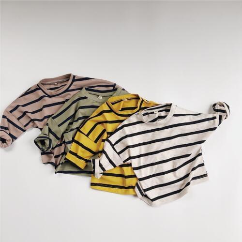 Childrens Striped T-shirt 2020 Spring New Korean round Neckline T-shirt Long-Sleeved Cotton Shirt Boys Girls girls tops
