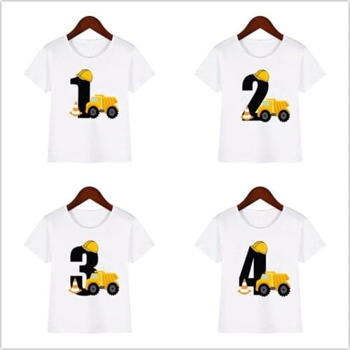 Kids Boys T-shirts Baby Short Sleeve Excavator Tops Children Fashion Tshirt 1 2 3 4 5 6789 Years Boy Construction Birthday Shirt