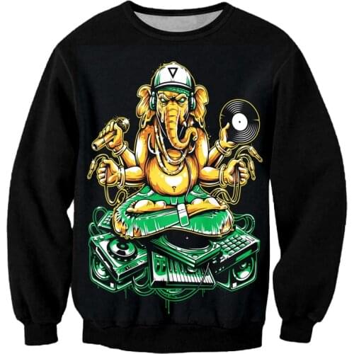 IFPD EU Size Sweatshirts 3D Printed Elephant God And Music Summer Long Sleeves Shirts Casual Plus Size Garment Mens Pullovers